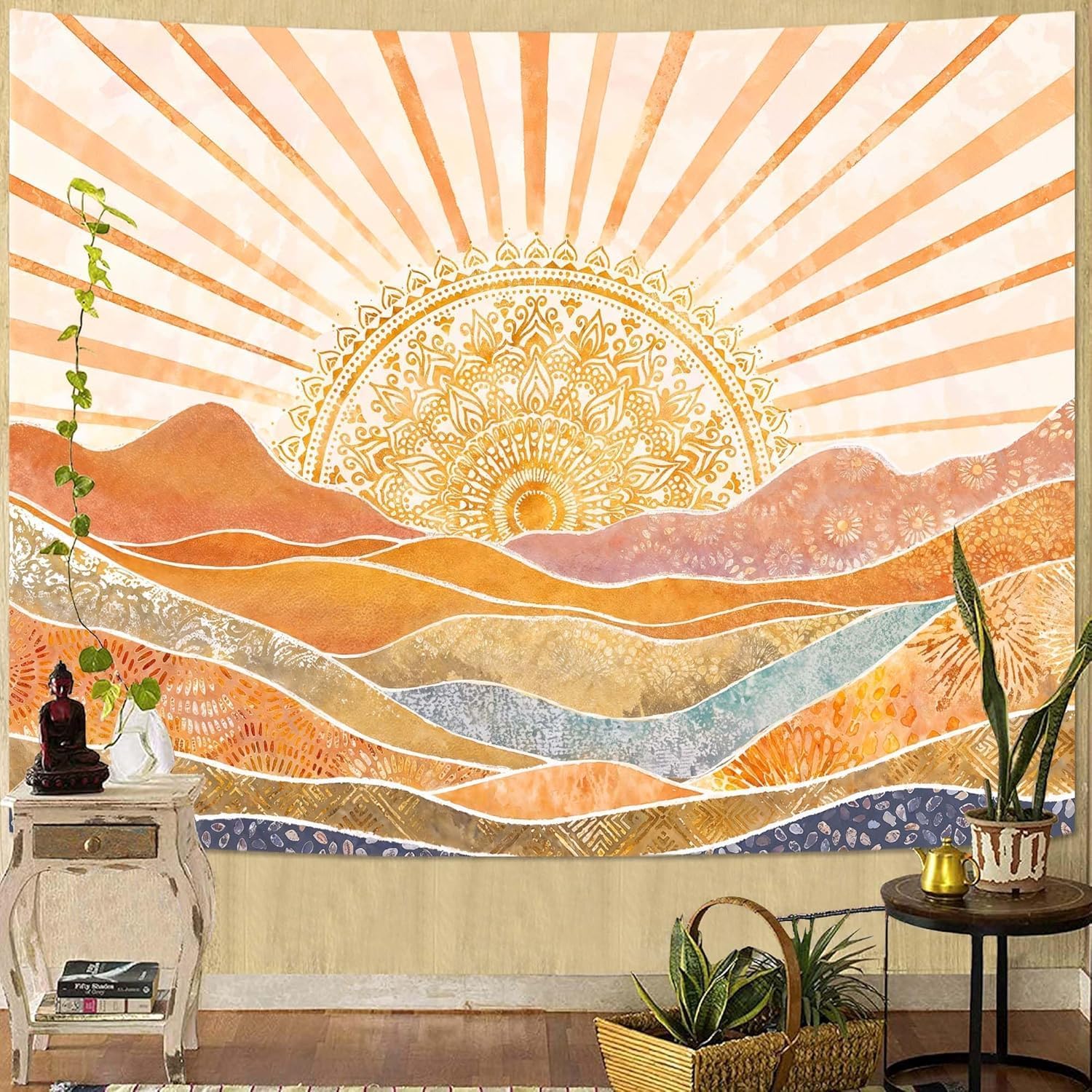 Aesthetic Boho Sun Mountain Ta - Wall Scroll Tapestry ulasan dan harga